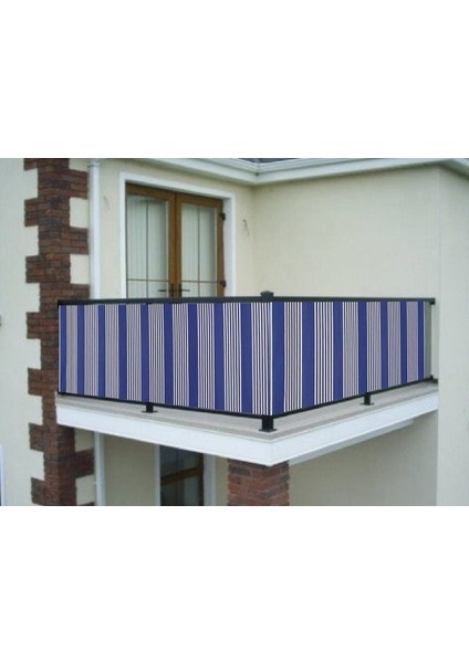 Balkon Demir Perdesi Bağcıklı Mavi Ince Çizgili 450 x 80