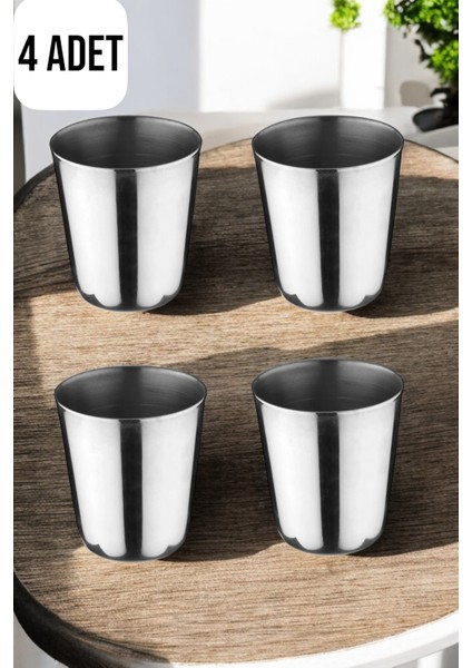 ( 4 Adet ) Paslanmaz Çelik Konik Bardak | Metal Bardak Piknik Kamp Bardağı