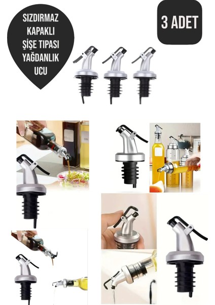 ( 3 Adet ) Sızdırmaz Kapaklı Şişe Tıpası Yağdanlık Ucu Yağdanlık Başlığı,tapa,tıpa, Kapaklı Şişe Ucu