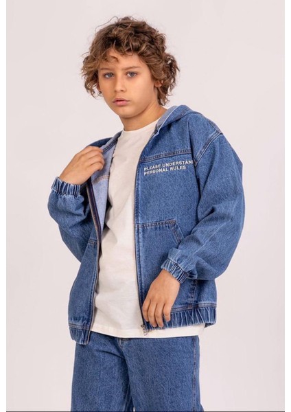 Erkek Çocuk Kapüşonlu Fermuarlı Kot Ceket (9-14 Yaş)