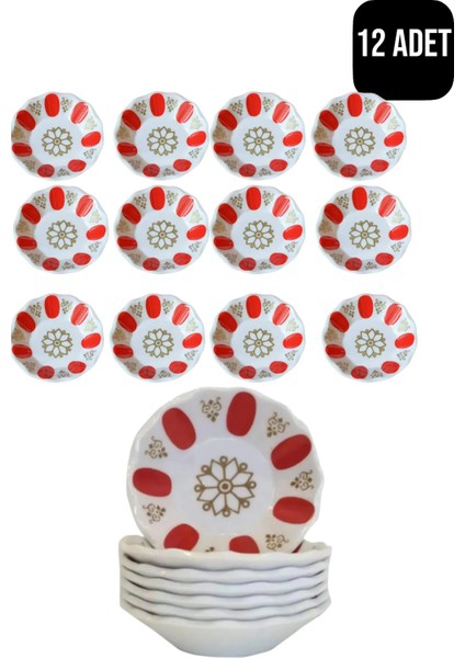 ( 12 Adet ) Melamin Çay Tabağı | Kahveci Çay Tabağı Kırmızı Beyaz Klasik