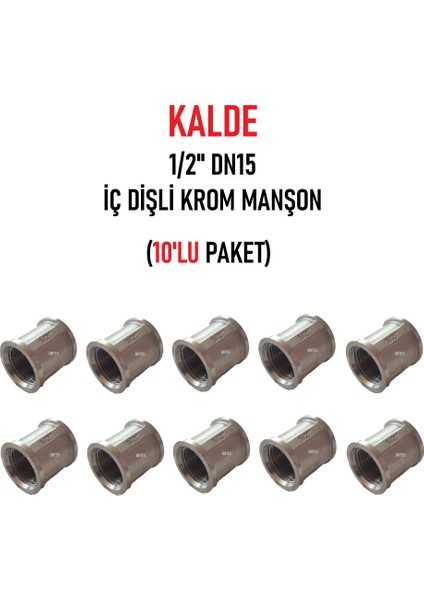 (10'lu Paket) 1/2"DN15 Sarı/krom Manşon İç Dişli (Dişi) - Chrome Threaded Sleeve
