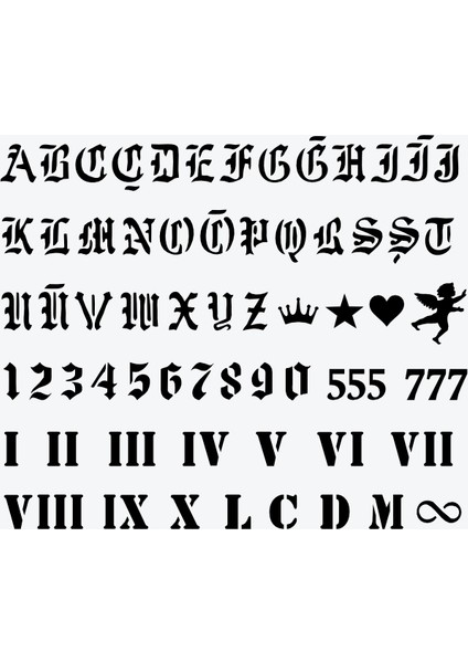 ABC&123 Gotik Font Dövme Şablon Seti modelleri