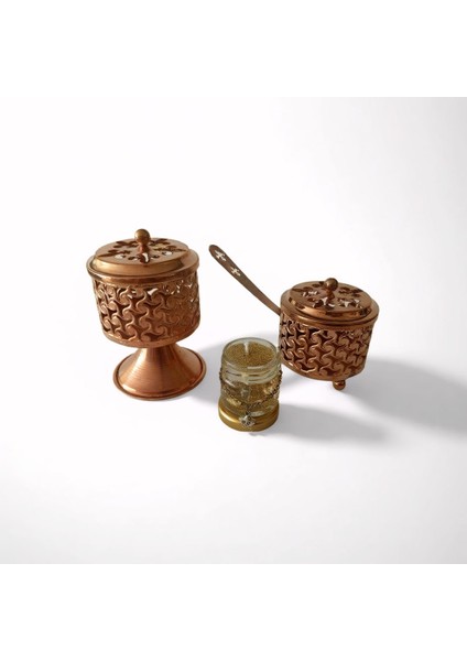 2 Adet Bronz Renk Şık Tasarımlı Metal Tütsü & Buhurdanlık Seti (Simli Mum Hediyeli) Mod8 fiyatları