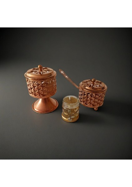 2 Adet Bronz Renk Şık Tasarımlı Metal Tütsü & Buhurdanlık Seti (Simli Mum Hediyeli) Mod8 modelleri
