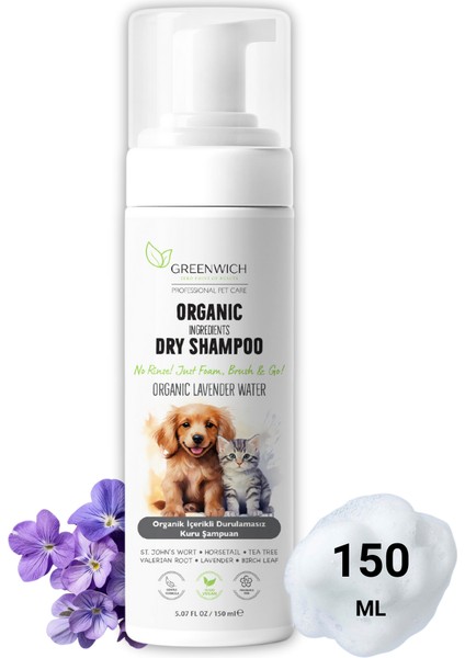 Kuru Şampuan | 150 ml | Parazit Bir Pire Mantar Uzaklaştırıcı | Esanssız | Kedi Köpek