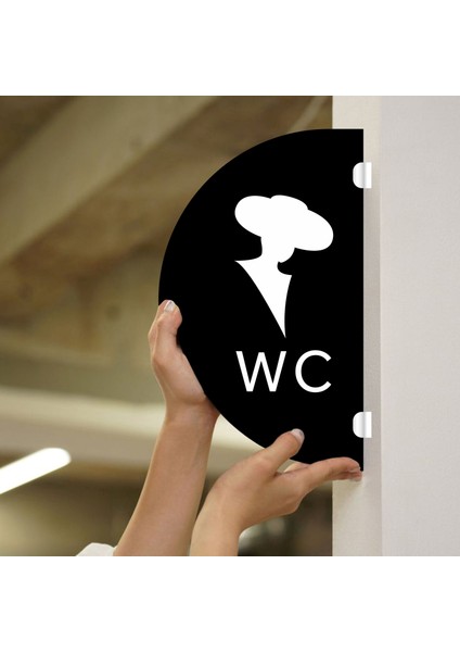 Wc Çift Taraflı - Yan Monte Yönlendirme Tabelası 18X30CM - 5mm Siyah Pleksi