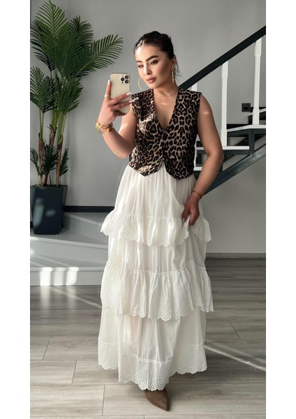 Beyaz Fistolu Katlı Maxi Etek modelleri