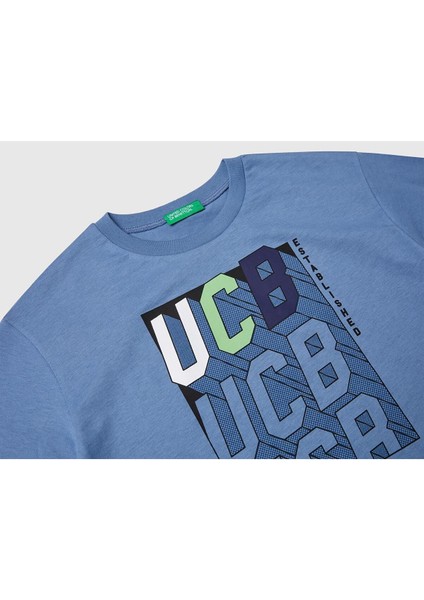 Erkek Çocuk Havacı Mavi Benetton Logo Baskılı T-Shirt modelleri