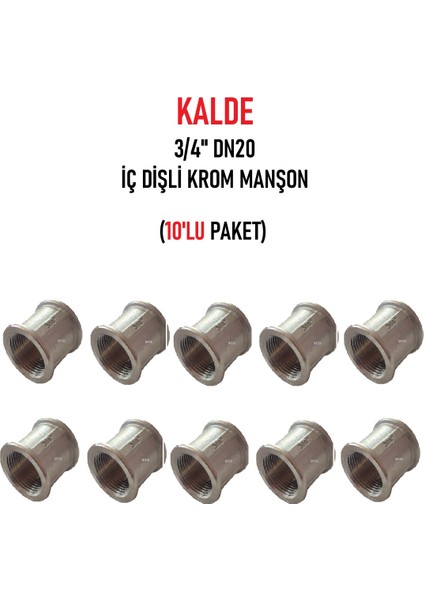 (10'lu Paket) 3/4"DN20 Sarı/krom Manşon İç Dişli (Dişi) - Chrome Threaded Sleeve