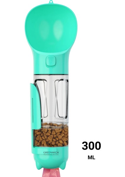 4'ü 1 Arada Taşınabilir Seyehat Seti, Mama ve Su Kabı, Kaka Küreği ve Poşeti, Kedi Köpek, 300 ml