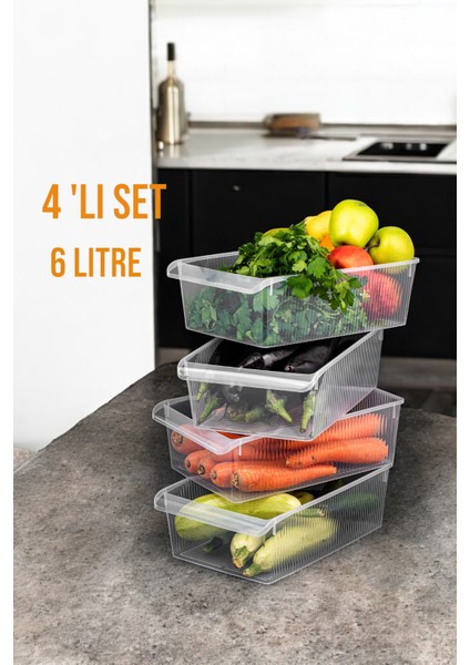4lü 6 Litre Dolap Içi ve Buzdolabı Içi Düzenleyici Banyo Mutfak Organizeri 20X32X7 cm