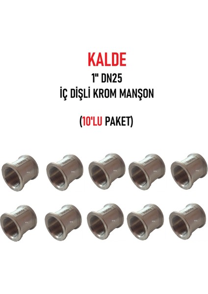 (10'lu Paket) 1"DN25 Sarı/krom Manşon İç Dişli (Dişi) - Chrome Threaded Sleeve