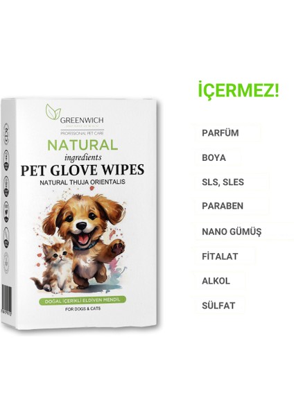Eldiven Islak Mendil Tek Kullanımlık Yüz Göz Kulak Ağız Pati Arka Bölge Temizliği Kolay Taşıma Kedi Köpek 6 Adet