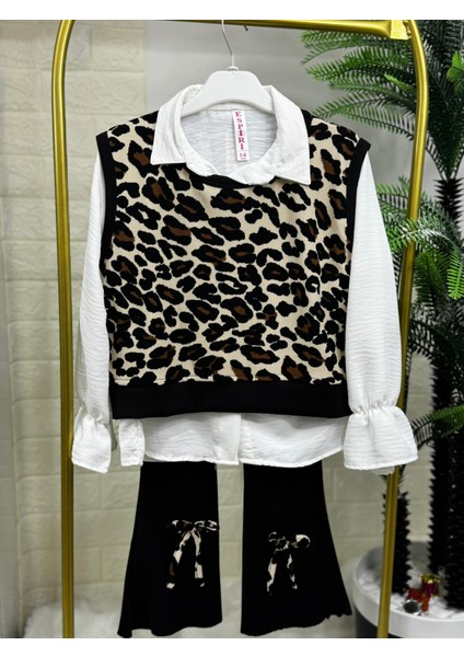 Leopar Desen Yelekli 3lü Takım