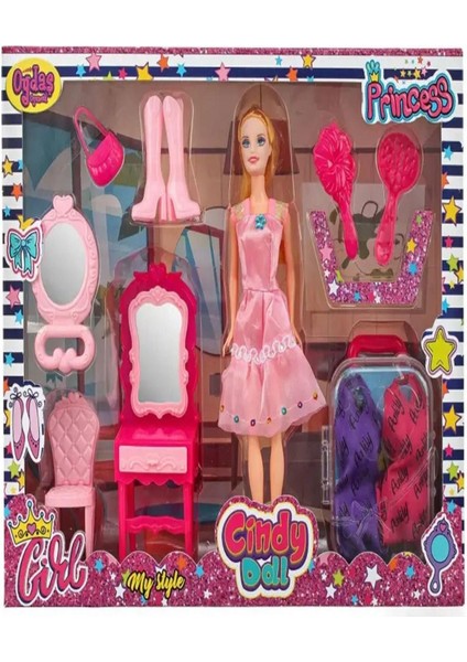 Cindy Doll Bavullu Makyaj Masalı Bebek Seti - Mavi Su Dünyası