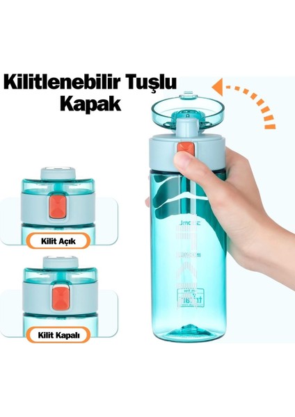 Tkk 450ML Taşıma Kulplu Kilitlenebilir Kapak Ölçü Skalalı Rahat Içim Tritan Su Matarası