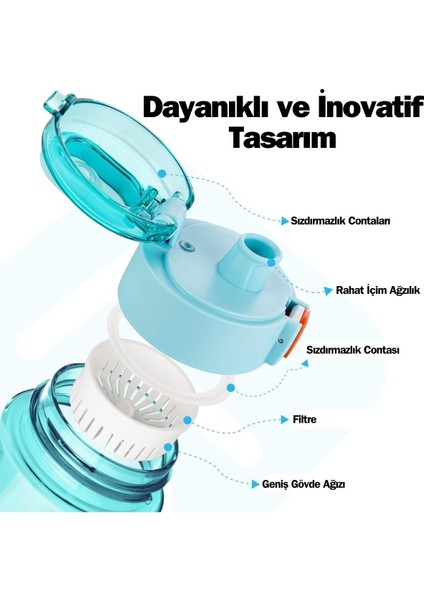 Tkk 450ML Taşıma Kulplu Kilitlenebilir Kapak Ölçü Skalalı Rahat Içim Tritan Su Matarası