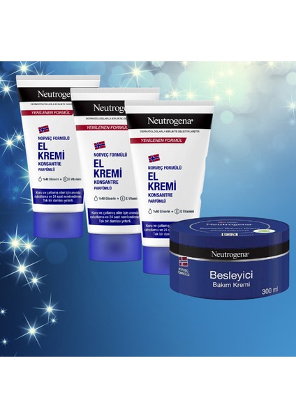 Konsantre Parfümlü El Kremi 50 ml X3 Adet+Nemlendirici Ve Besleyici Bakım Kremi 300 ml