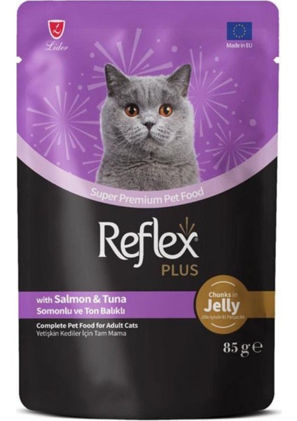 Plus Jöle Içinde Somonlu ve Ton Balıklı Yetişkin Kedi Konservesi 85GR - 33 Adet