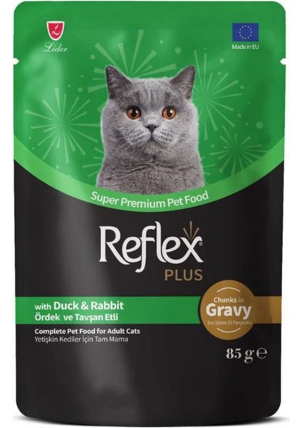 Plus Sos Içinde Parça Ördek ve Tavşan Etli Yetişkin Kedi Konservesi 85GR - 44 Adet