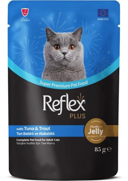 Plus Jöle Içinde Parça Ton Balıklı ve Alabalıklı Yetişkin Kedi Konservesi 85GR - 44 Adet