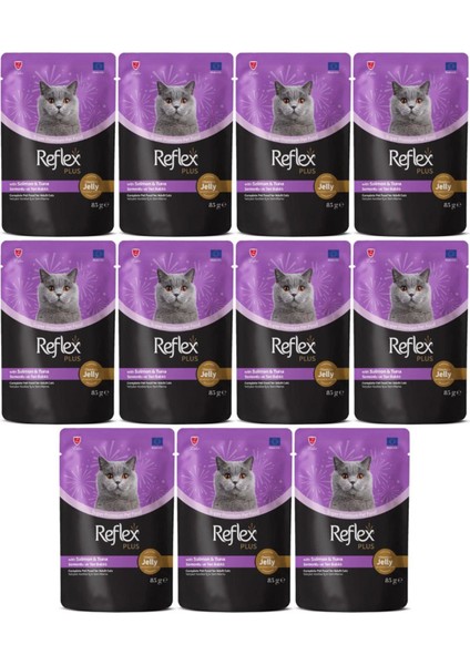 Plus Jöle Içinde Somonlu ve Ton Balıklı Yetişkin Kedi Konservesi 85gr - 11 Adet