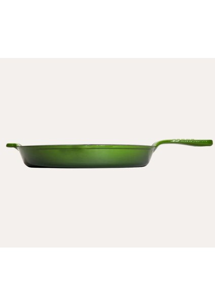 Çap 27CM Yuvarlak Düz Kızartma Tava Degrade Koyu Yeşil Demir Döküm Yerli Ağır Genişlik 42CM 1 Adet