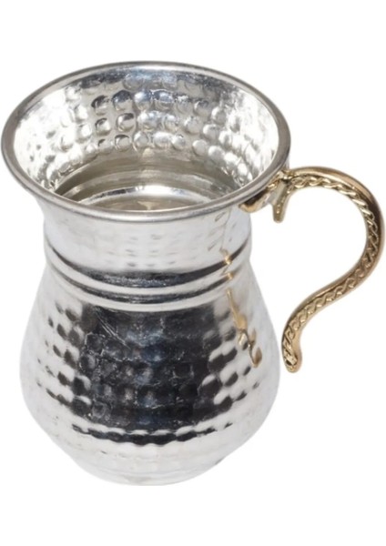 ( 2 Adet ) Bakır El Dövmesi Kulplu Ayran Su Meşrubat Bardağı 9.5 cm Gümüş Renk