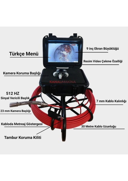 Kanal Gözlem Kamerası 30 Metre Kablo Sinyal Vericili
