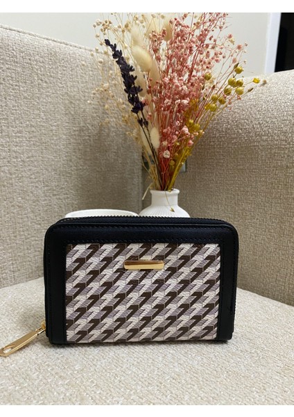 Zigzag Desenli Düğme Detaylı Çıtçıt Kapamalı Ince Şık Cüzdan Kartlık Aksesuar