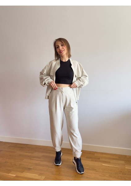 Casual Bomber Ceketli Premium Taş Rengi Takım modelleri