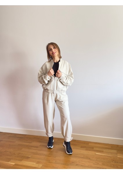 Casual Bomber Ceketli Premium Taş Rengi Takım fırsatları