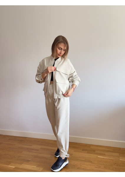 Casual Bomber Ceketli Premium Taş Rengi Takım indirimleri