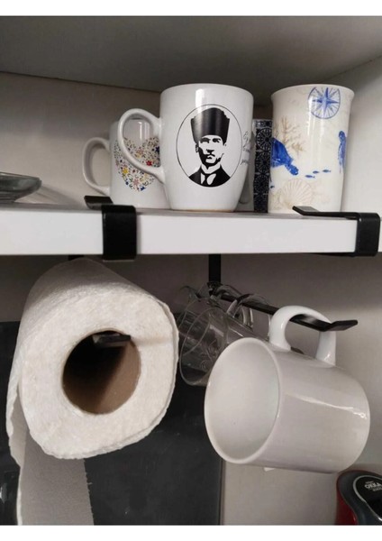 Raf Altı Kağıt Havluluk | Siyah Raf Altı Fincanlık Portatif Dolap Altı Bardak Fincan Askısı- Siyah modelleri