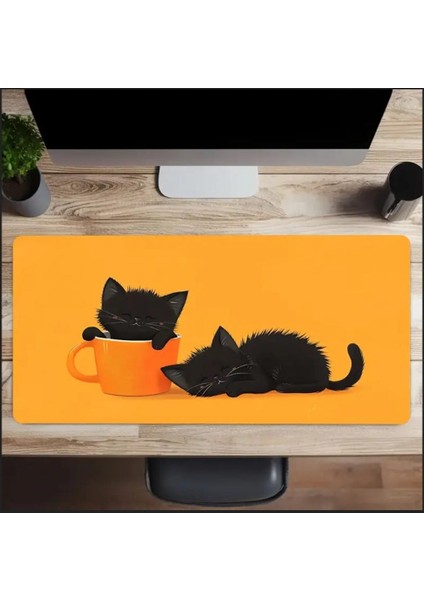 70X30 cm Kupa Içinde Yaramaz Kedi Temalı Kaydırmaz Taban Speed Yüzey Oyuncu Mouse Pad Gaming