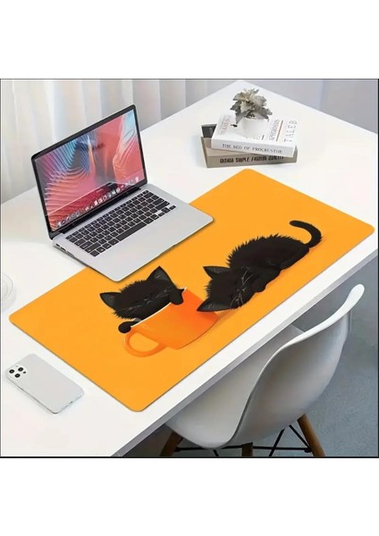 70X30 cm Kupa Içinde Yaramaz Kedi Temalı Kaydırmaz Taban Speed Yüzey Oyuncu Mouse Pad Gaming