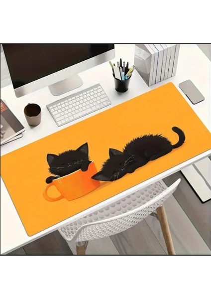 70X30 cm Kupa Içinde Yaramaz Kedi Temalı Kaydırmaz Taban Speed Yüzey Oyuncu Mouse Pad Gaming