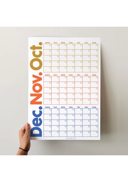 Tarihsiz Üç Aylık Duvar Takvimi, Zamansız Takvim, Dördüncü Çeyrek 90 Günlük Takvim, 90 Günlük Plan - 50X70CM fiyatları