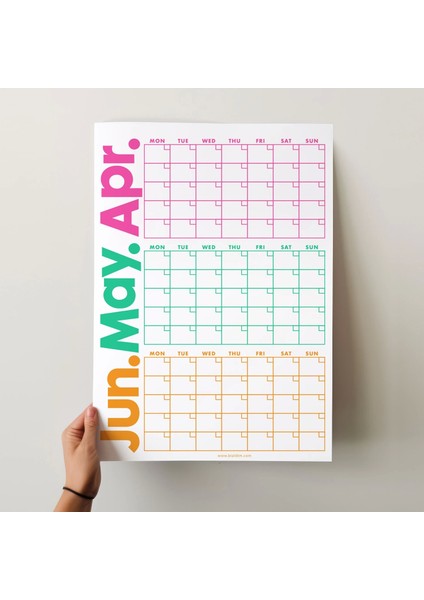 Rengarenk Duvar Takvimi, Ikinci Çeyrek 90 Günlük Takvim, 90 Günlük Plan, Yıllık Duvar Planlayıcı, Yılın Ikinci Çeyreği Takvimi - 50X70CM fiyatları
