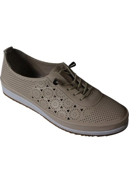 Yazkış Kadın Beyaz Ten Cilt Delikli Üzeri Lastik Bağcıklı Comfort Rahat Taban Günlük Babet