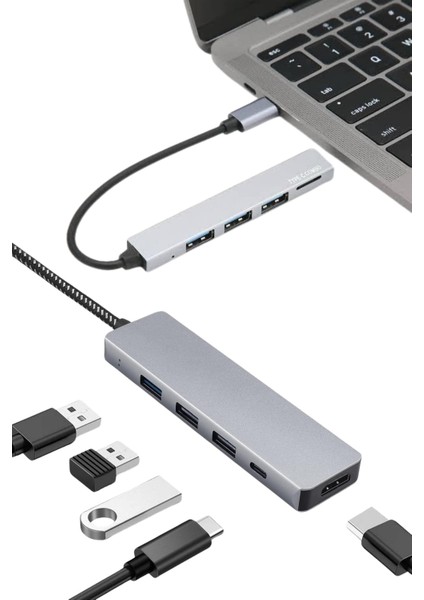 Macbook Pro/air Uyumlu USB Type-C 8 In 1 Hub Dönüştürücü Çevirici Çoklayıcı USB Hdmı Micro Sd 8 Girişli