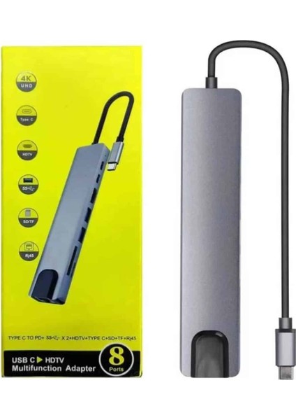 Macbook Pro/air Uyumlu USB Type-C 8 In 1 Hub Dönüştürücü Çevirici Çoklayıcı USB Hdmı Micro Sd 8 Girişli