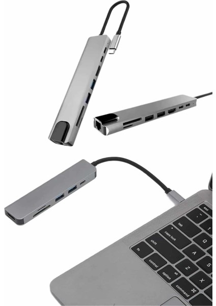 Çevirici Dönüştürücü Adaptör Macbook 3 In 1 Type-C To Hdmı USB 3.0