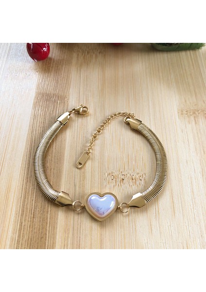 Paslanmaz Çelik Kararmaz Taş Kalpli Gold Çelik Zincir Bileklik modelleri