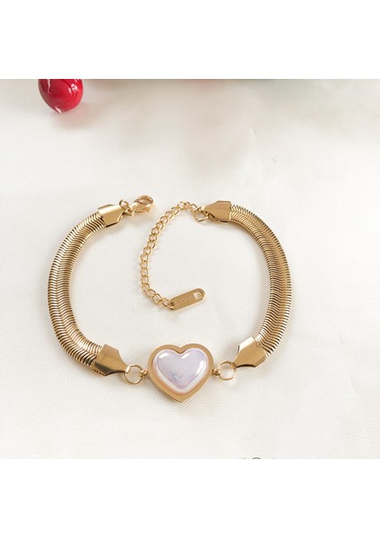 Paslanmaz Çelik Kararmaz Taş Kalpli Gold Çelik Zincir Bileklik indirimleri