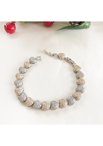 Zirkon Taşlı Gold-Gümüş Renkli Kalp Zincir Bileklik fırsatları