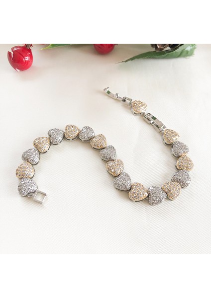 Zirkon Taşlı Gold-Gümüş Renkli Kalp Zincir Bileklik indirimleri