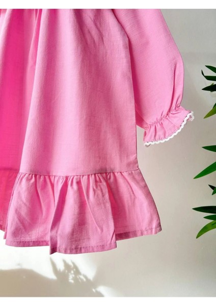 Pembe Kız Çocuk Dokuma Elbise