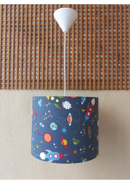 Uzay Saks 2.li Set Kumaş Kaplama Genç ve Çocuk Odası Avize ve Abajur Takımı